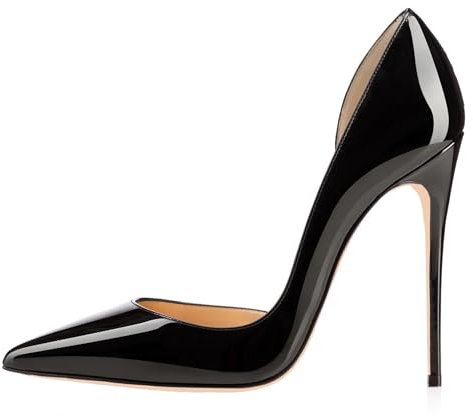 MJIASIAWA Bride Hochzeit Lack Stilettos Pointed Toe Schuhe Ohne Verschluss Damen Lack Höhe Ferse Pumpe Formal Schwarz Gr 34 EU