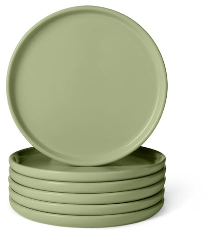 Amazon Basics Glazed Stoneware Dinner Plates, 6-Piece Set, Microwave and Dishwasher-Safe, 26.67cm, Olive