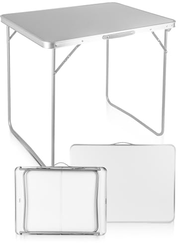 MalTec Campingtisch Klapptisch im Koffer 80x60X70cm Aluminium Weiss Gartentisch MDF leicht robust stabile