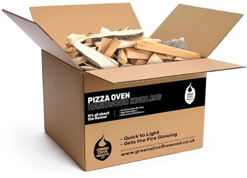 Green Olive Firewood Kindling Wood Sticks – Kiln-Dried, Clean Burning & Low Moisture Firewood for High-Heat Pizza Ovens – 2kg Biodegradable Box