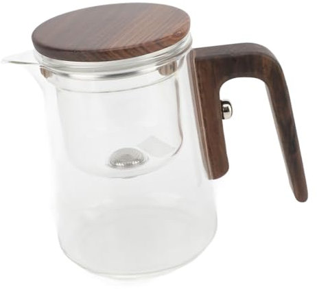 Teiera di Vetro, Teiera da 600 Ml di Separazione 'acqua Magnetica con Manico in Legno, Controllo Push, Design Trasparente, Facile da Pulire, Adatto per la Casa, il Ristorante,