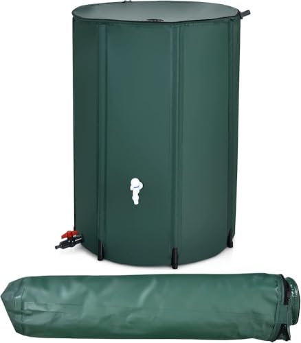 SAYEYBU Regentonnen Zum Sammeln Von Regenwasser Aus Der Dachrinne Faltbare Regentonne, Tragbarer Wasserspeicher, Regenwassersammelsystem Mit Filter Und üBerlaufgarnitur,Grün,500L