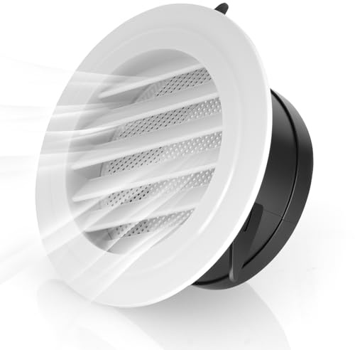 NUTKIT Rejilla Ventilación 125mm con Malla Anti-insectos, Blanca | Rejilla ventilacions regulable, tamaño de salida de aire ajustable, para baño, dormitorio, cocina