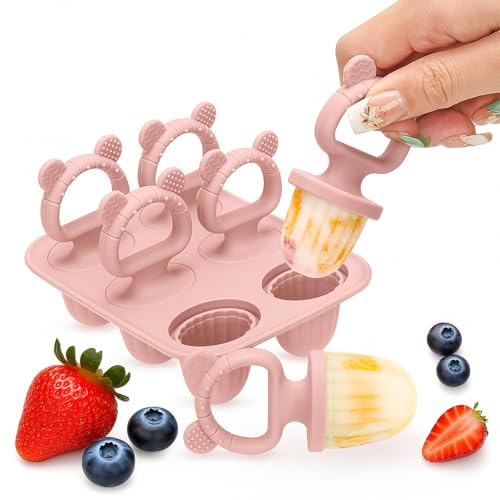 CLDY 6 Mulden Eisformen Eis Am Stiel, Enthält 6 Stäbchen, BPA-Frei | Kinder Eisförmchen Popsicle Formen, Lebensmittelecht, leicht zu reinigen, ideal für Fruchtpüree & Muttermilch (Rosa)