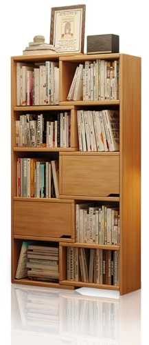 HARELA Retractable Bookshelf Expandable 3-in-1 Convertible Bookcase, Wooden Freestanding Etagere Book Shelf, Modern Storage Organizer for Living Room, Bedroom(Light brown,174cm/68.5in)