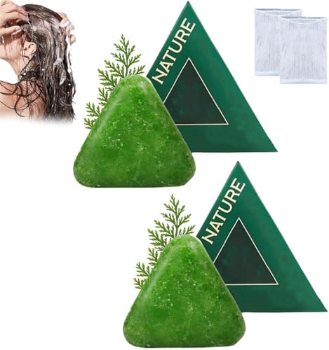 Nature Triangle Shampoo Bar, Nature SevenGreen tvålschampo, fast växtbaserade schampo, lugnar och stärker håret, skonsam rengöring och närande vård för alla hårtyper (2 st)