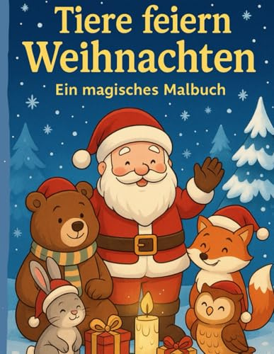 Tiere feiern Weihnachten – Ein magisches Malbuch: 50 wunderschöne Ausmalbilder rund um Weihnachten, Tiere & einer großen Portion Vorfreude – kindgerecht, fröhlich (Mandalabücher für Kinder)