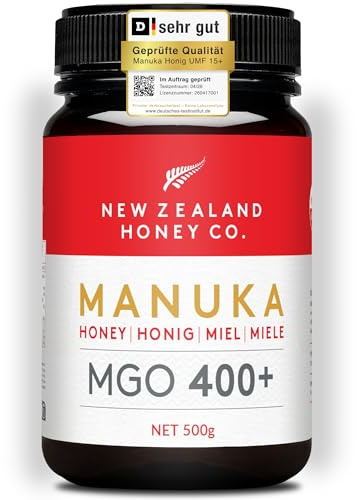 Miele di Manuka MGO 400+, testato in laboratorio, crudo e attivo, 500g | Alto grado di attività, ≥400 mg/kg di metilgliossale garantiti, certificato e testato in laboratorio, crudo e attivo