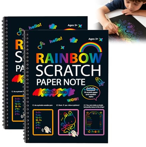 Rainbow Scratch Art for Kids, Rainbow Scratch Paper Crafts Note for Age 3-10, Arts and Crafts for Kids, Art Set for 6-12, Christmas Birthday Presents for Boys Girls Age 5-10 (2PCS)