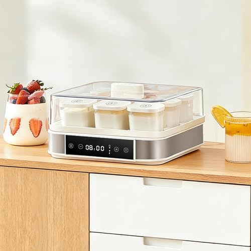 Yogurtiera Automatica Con Design Visibile A 360°, Macchina Per La Fermentazione In Acciaio Inossidabile Con 9 Barattoli In Vetro Da 170ml, Controllo Regolabile Della Temperatura E Del Tempo