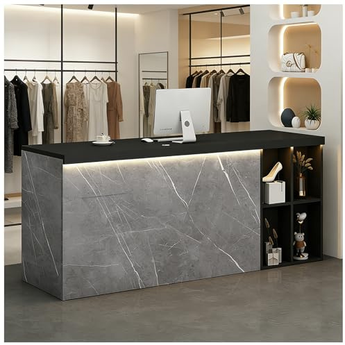 Kasse mit LED-Beleuchtung, Empfangstheke mit Theke, Empfangstheken aus Holz mits Ausstellungsregal, Verkaufstheken für Kassen, Lobby, Schönheitssalon, Büro,A Left,80x60x90cm