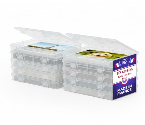 Iris Ohyama, 10 Fotobox mit Fassungsvermögen 80 Fotos jeweils, Stapelbar und sicherem Verschluss, BPA-frei, Fotobox Aufbewahrungsbox, KP-XLPHO16