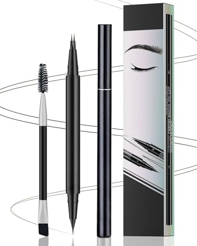 LOZTBUE Lapiz Cejas Microblading 2 en 1, Consigue Efecto Estéreo 3D Natural, Lapiz de Cejas Impermeable con Punta de 4 Tenedores y Delineador, Profesional Eyebrow Pencil (Marrón Oscuro)