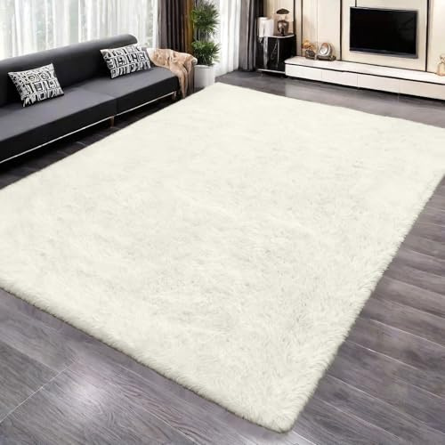 Yuanlne Rugs Living Room 240 x 300cm, Area Rugs for Bedroom, Washable Anti Slip Extra Large Shaggy Soft Rug Fluffy Modern Floor Carpets Mat Beside Rugs for Kids Room (Off-White, 240 x 300)