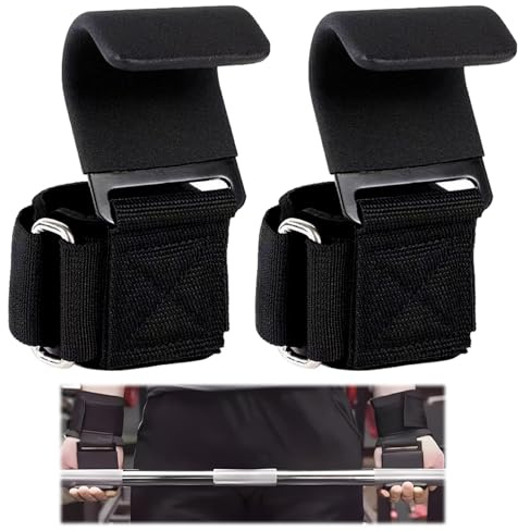 Tyngdlyftningskrok med handledsbandage för fitness och bodybuilding, draghjälpmedel av läder, pull-up-krok för dödsliftar, shrugs och rodd, ergonomisk, halkfri, för styrketräning, par
