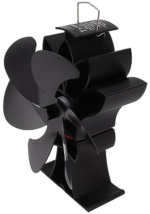 FTVOGUE Ventilador de Estufa Accionado por Calor Ventilador de Estufa de Leña de Aleación de Aluminio de Chimenea de bajo Ruido de 6 Aspas para de Leña Doméstica Circulación de Calor Negro