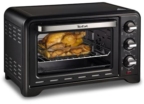 Tefal Mini 19L Oven Optimo With Rotisserie, 120min Timer, 8 Cooking Functions, Up to 240 Degrees, Roasting, Baking, Stainless Steel, Black, 1380W, Students, Caravan OF445840