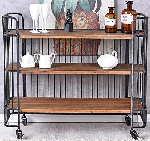 Servierwagen „LOFT Studio“ – Industrial Barwagen | Holz & Metall | Hausbar auf Rollen | Teewagen mit Ablagen | Retro Minibar lof013 Palazzo Exklusiv