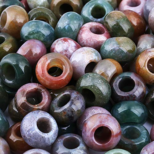 mookaitedecor 20 Stück Natürliche Edelstein Perlen Großes Loch Lose Rondelle Beads Makramee Charm für Schmuckherstellung DIY Projekt, Indischer Achat Runde Perlen(14x8mm)