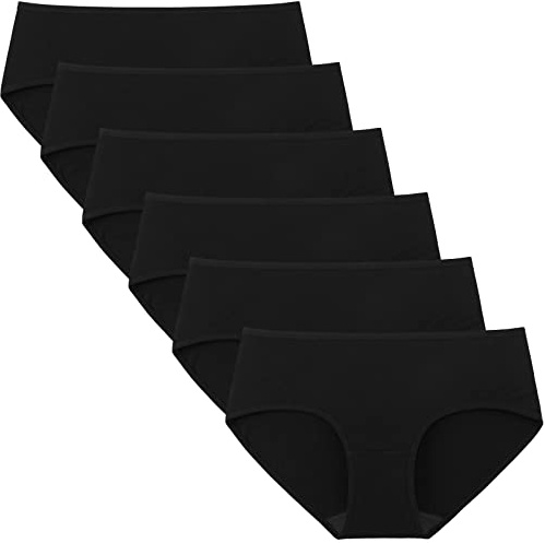 INNERSY Womens Underwear Cotton Hipster Panties Regular & Plus Size 6-Pack(Large,Black)