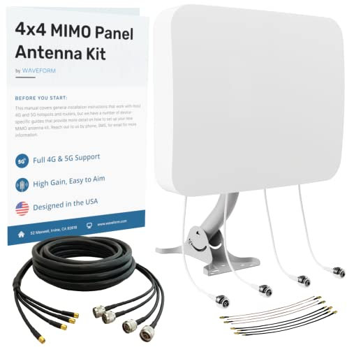 Waveform QuadPro Kit d'antenne 4 x 4 MIMO amplificateur de signal | Antenne externe pour routeurs et passerelles 4G/5G | pour T-Mobile Home Internet, Verizon, AT&T (kit complet avec câble de 9,1 m