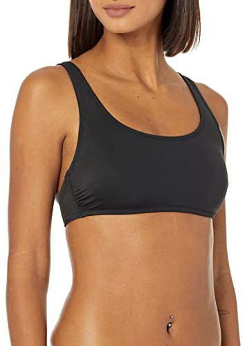Amazon Essentials Women's Scoop Neck Swim Crop Top, Washed Black, X-Small