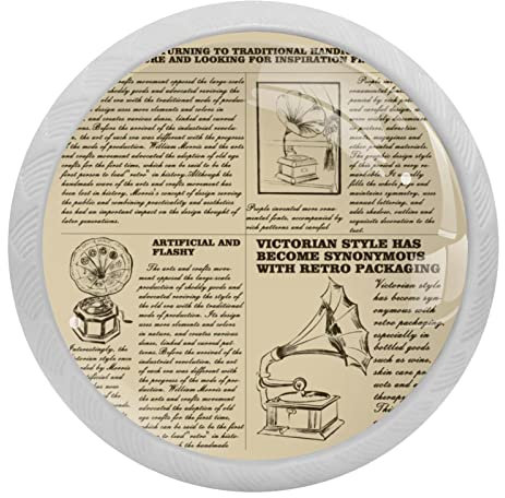 Vintage Grammophone Zeitung Glow in the Dark Kristall Glas Schrankknäufe 4 Stück Schubladengriffe für Küchenschränke, Kommoden, Schränke, Kleiderschrank