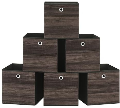 SONGMICS Aufbewahrungsbox, 6er Set, Ordnungsboxen, Oxford-Gewebe, Faltbox, 30 x 30 x 30 cm, Stoffbox, für Würfelregal, Organizer für Kleidung, kastanienbraun RFB102K01