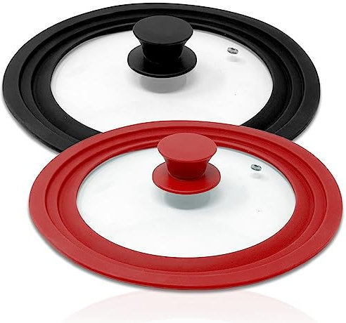 Silikon Pfannendeckel Topfdeckel 20/22/24cm oder 26/28/30cm Universalgröße Glasdeckel mit abgestuftem Silikonrand für Pfannen und Deckel mit Silikongriff (20-22-24cm, Rot)