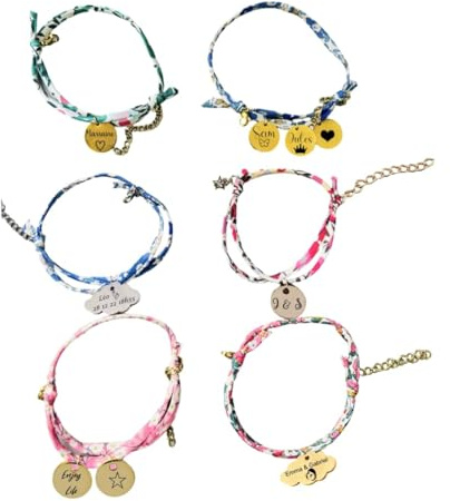 bracelet sur fil cordon liberty-médaille personnalisé-gravure mot date prénom lettre-cadeau noel personnalisé-17 couleurs de fil au choix-réglable-or,argent ou or rose- acier- médaille au choix