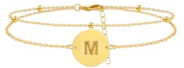 Mesovor Pulseras de monedas con Inicial de Oro para Mujeres y Niñas, Pulseras con Capas de Letras Ajustables Chapadas en Oro de 18 Quilates, Regalos de Joyería (Iniciales-M)