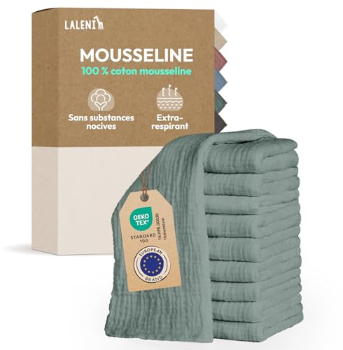 Laleni Mulltorkdukar baby 30-pack, muslin i 100% bomull 70 x 70 cm, absorberande och tvättbara – Grön