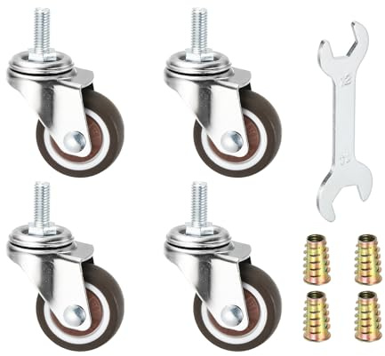 PATIKIL 1.25 Inch Ruote Girevoli Con Perno Filettato, 4Pcs M6x15mm Perno Filettato Portata Massima 132 Lbs Con Set Di Attrezzi Per Carrello Mobiletto, Marrone