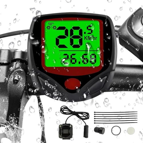Fahrradcomputer, Fahrradtacho 19 Funktionen IP54 wasserdichte mit LCD Display, Kilometerzähler mit Großen Tasten HD-Tacho Fahrrad Automatisches Aufwecken mit Bildschirm Für Alle Fahrräder