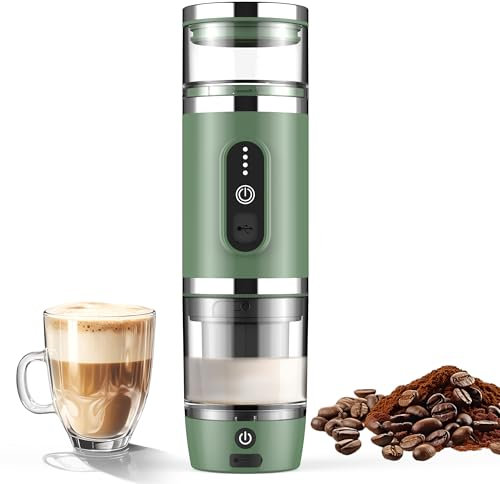 Hobsir Portable Electric Espresso Maker, Milk Frother Travel Coffee Machine for Camping, Car Coffee Maker with Frothing Base, USB-C, 3in1 Capsule, Portable Small Espresso Coffe Machine, Green