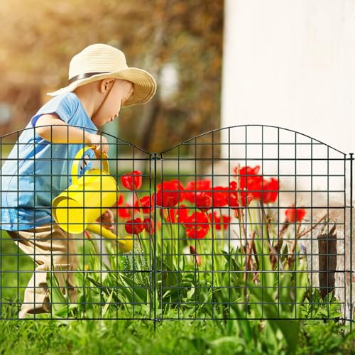 Jaxguom Clôture de jardin en métal - 5 éléments de clôture - Longueur : 3,74 m - Avec 6 barres de fixation - Clôture pour chien - Clôture en treillis pour animaux - Arche supérieure - Vert