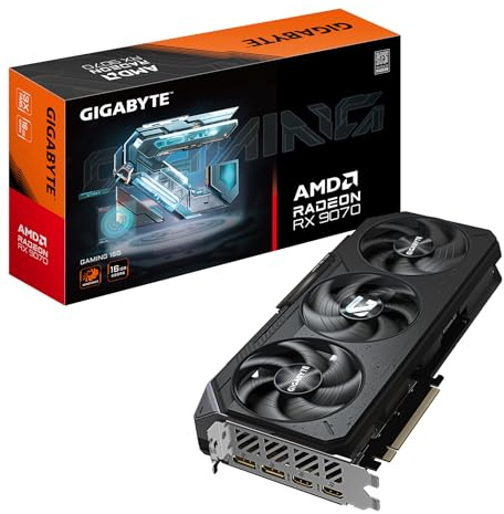 GIGABYTE Radeon RX 9070 Gaming 16GB Carte Graphique - 16GB GDDR6, 256bit, PCI-E 5.0, 2520 MHz Fréquence du cœur, 2 x DisplayPort, 2 x HDMI, GV-R9070GAMING-16GD