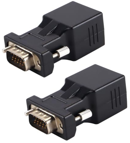 Enwye 2 adattatori VGA a RJ45 (maschio) per cavi di rete, adatti per computer, videoregistratori, centri multimediali, console di gioco e altri dispositivi.