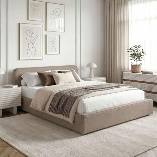 IDIMEX Polsterbett MARINI Doppelbett 140x200 cm in Greige - Bett gepolstert mit Lattenrost, modernes Design & stabiles Holzgestell mit Kunststofffüßen