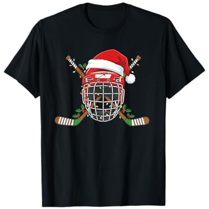 Casco da Hockey su Ghiaccio di Babbo Natale, per Uomini, Ragazzi, Ragazzi e Adolescenti Maglietta