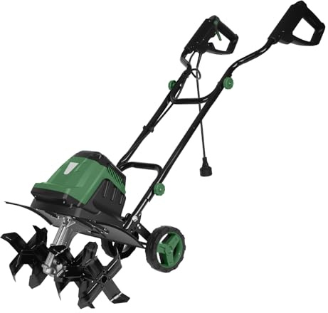 18 Inch 15 Amp Electric Tiller/Cultivator, 6 Steel Tines Tillers with Adjustable Wheels, 9 Tillling Depth Electric Rototiller for Lawn, Yard and Garden Digging