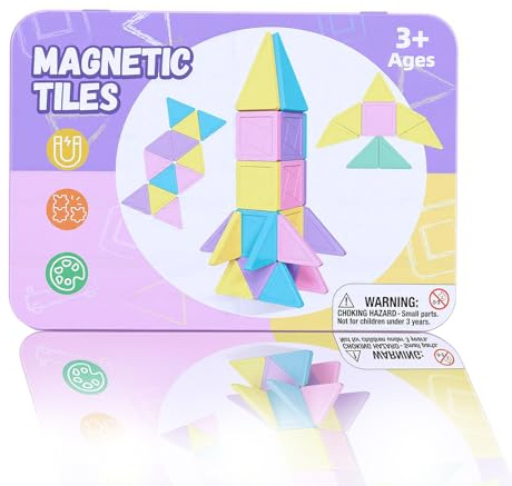 MEESHEEP Mini magnetiska byggstenar, 42-delat reseset med metalllåda, leksak för bil, flygplan och resor, present till barn från 3 år