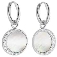 Purelei Shining Moon Ohrringe Damen mit Perlmutt und Zirkonia, elegante Edelstahl Creolen mit Mond Anhänger, funkelnder Ohrschmuck, Hängeohrringe, Geschenk für Frauen