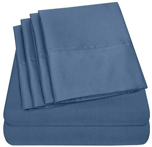 Sweet Home Collection 6 Piece Bed Sheets 1500 Thread Count Fine Microfiber Deep Pocket Set-Extra Pillow Cases, Value, King, Denim