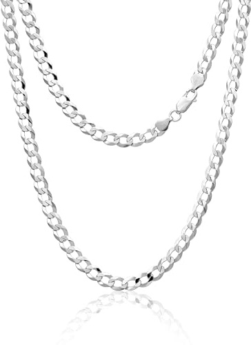 AKA Gioielli® - Flache Panzerkette 6.3mm 925 Sterling Silber Rhodiniert - Silberkette Halskette Herren Damen Längen: 45 50 55 60 65 75 cm