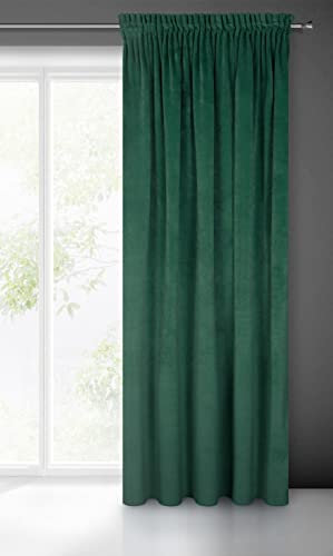 Eurofirany VILLA Soft Plain Opaque Velvet Curtain with Tape For Rail - 1 Unit, Fluffy Panel Drape Classic Glamour Elegant Living Room, Bedroom, 290 g/m2, W55 x L106, Dark Green