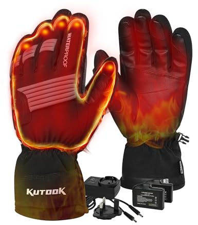 KUTOOK Beheizbare Handschuhe Herren Damen Motorradhandschuhe Beheizt Winter Handschuhe Wasserdicht Warm Skihandschuhe für Skifahren Motorrad Fahrrad Outdoor Sport Schwarz XXL
