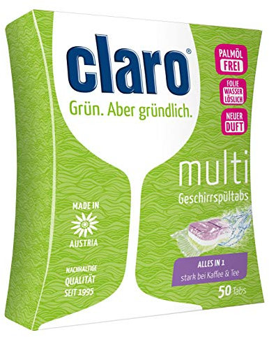 claro Multi Tabs - 100 Stk. phosphatfreie Spülmaschinentabs, wasserlösliche Folie (2 Pkg)