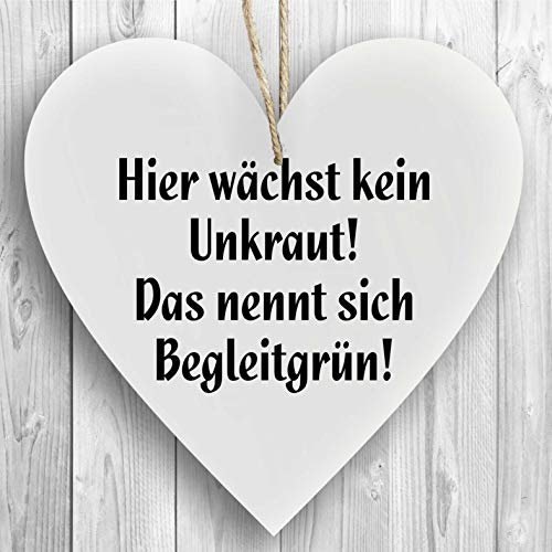 Herzschild Holzherz Holzschild 16 x 16 cm Hier wächst kein Unkraut Das nennt Sich Begleitgrün weiß Dekoschild Wandschild Schild Holz Garten