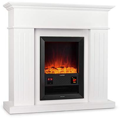 KLARSTEIN Chamonix - Cheminée électrique Effet Flamme, 2000 W, Chauffage séparé, 2 Niveaux de Puissance, 5 Niveaux de luminosité, Thermostat, minuterie hebdomadaire, Protection Anti surchauffe, Blanc